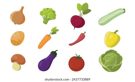 Vegetables set. Flat design icons. Vector illustrations isolated on white background. 