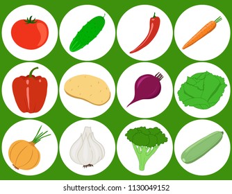 Vegetables. Set of flat icons isolated on a white background. 