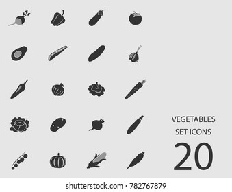 Vegetables set of flat icons. Simple vector illustration