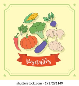 vegetables set in frame design, food organic and healthy theme Vector illustration