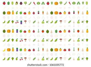 vegetables set fruits vegetables organic background. vector illustration