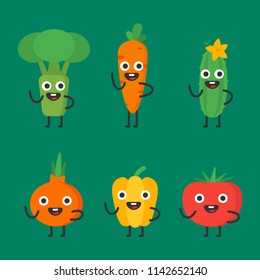 Vegetables set funny characters. Vector Illustration.