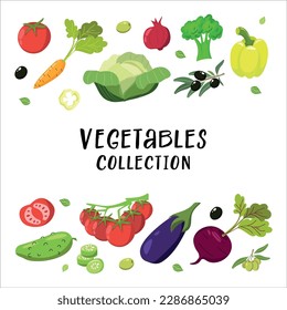Vegetables set of healthy vegetarian or vegan food. Hand drawn vector illustration.