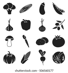 Vegetables set icons in black style. Big collection vegetables vector symbol stock