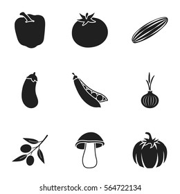 Vegetables set icons in black style. Big collection of vegetables vector symbol stock illustration