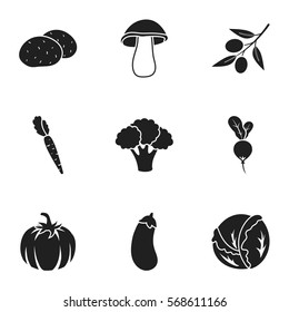 Vegetables set icons in black style. Big collection of vegetables vector symbol stock illustration