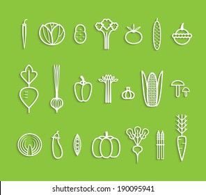 Vegetables set. Icons with green background. 
