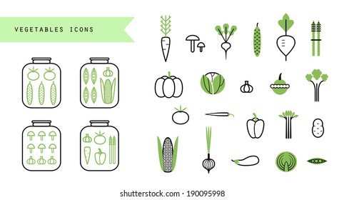 Vegetables set. Icons. Infographics elements.Preserved. Isolated