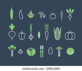 Vegetables set. Icons. Isolated