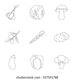 Vegetables set icons in outline style. Big collection of vegetables vector symbol stock illustration