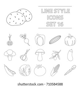 Vegetables set icons in outline style. Big collection of vegetables vector symbol stock illustration