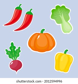 vegetables set isolated on blue, for sticker, logo, symbol, cut