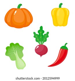 vegetables set isolated on white, for sticker, logo, symbol, educational media
