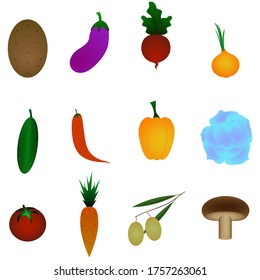 Vegetables set. Isolated various vector. Vector illustration