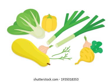 Conjunto de verduras. Isometric vectorial ilustración en diseño plano.