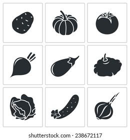Vegetables set of nine Vector Icons 