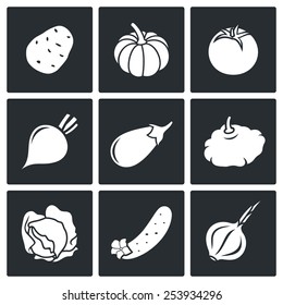 Vegetables set of nine Vector Icons 