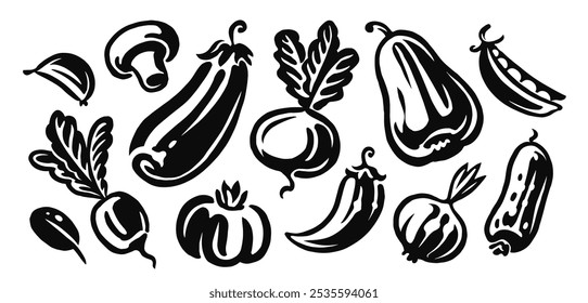 Vegetables set. Organic farm food, healthy eating concept. Hand drawn sketch vector illustration