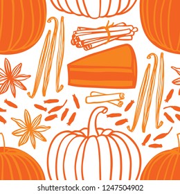 Vegetables Set Pumpkins, Cinnamon, Vanilla And Anise Seamless Pattern