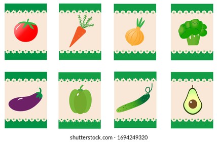 Vegetables. Set of stickers or cards. Vector illustration.