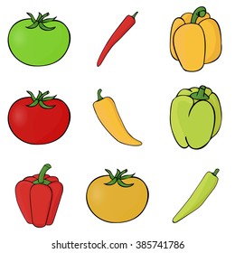 Vegetables set. Tomatoes, peppers vector.