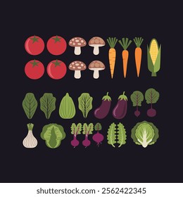 vegetables sets vector art illustration.