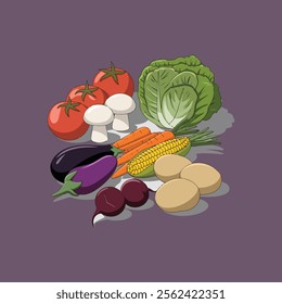 vegetables sets vector art illustration.