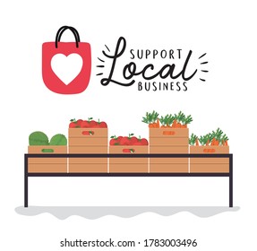 vegetables shelf with support local business design of retail buy and market theme Vector illustration