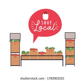 vegetables shelves with shop local inside bubble design of retail buy and market theme Vector illustration