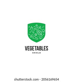 Escudo de verduras simple diseño de logotipo limpio concepto de diseño de símbolo de símbolo. Ilustraciones vectoriales