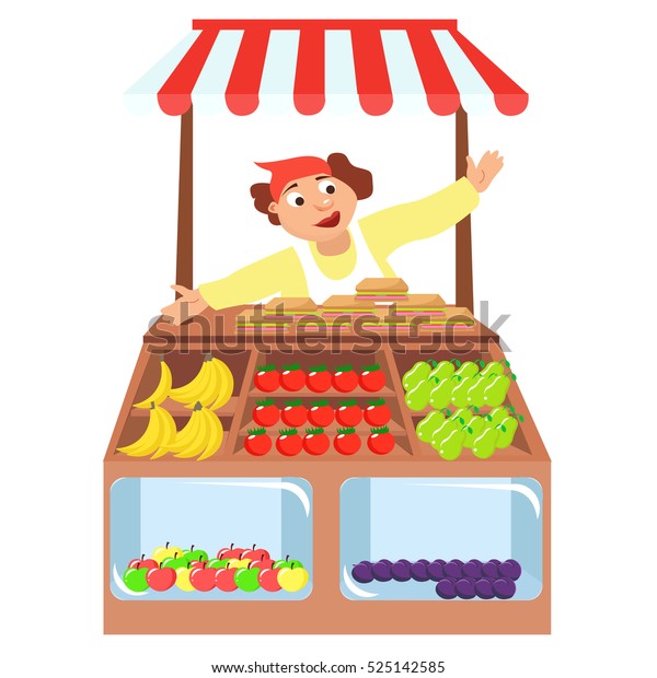 Vegetables Shop Stall Farmers Market Cartoon Stock Vector (Royalty Free ...