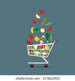 vegetables in shopping cart Flat Style Vector