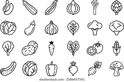 Vegetables signed icon set collection. Tomato, potato, garlic etc. icons pack Vector illustration design