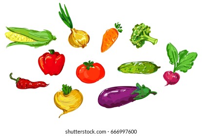 Vegetables sketch drawing, vector illustration vegetable 