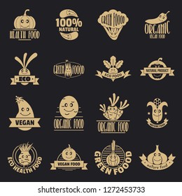 Vegetables smile logo icons set. Simple illustration of 16 vegetables smile logo vector icons for web