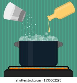 Vegetables soup preparation. Food preparation - Vector illustration