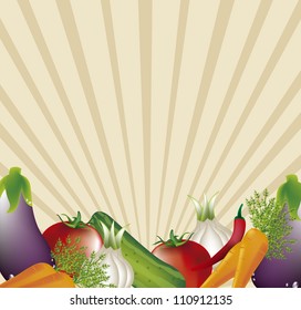 vegetables with space for copy over brown background. vector illustration