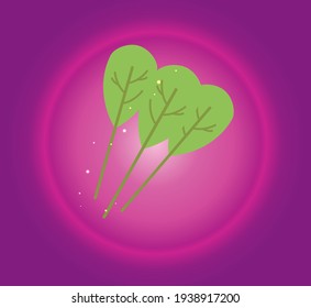 vegetables, spinach branches. vector image pink background in degrade