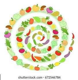 Vegetables spiral on a white background