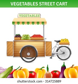 Vegetables street cart with tomatoes beetroot and peppers realistic vector illustration 