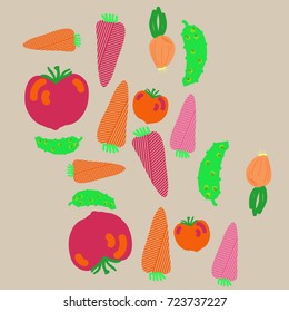 Vegetables striped  pattern . Hand drawn.