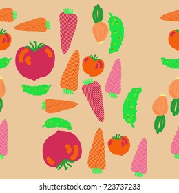 Vegetables striped  seamless  pattern . Hand drawn.