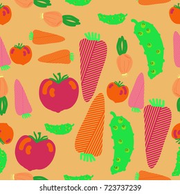 Vegetables striped  seamless  pattern . Hand drawn.