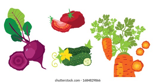 Vegetables. Stylized image of vegetables. Vector flat illustrations.