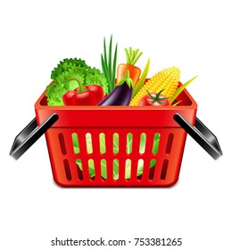 vegetables in supermarket basket isolated photo-realistic vector illustration