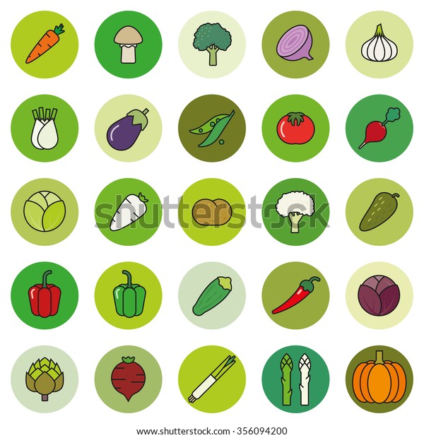 Vegetables Symbols Set Collection Vegetables Filled Stock Vector