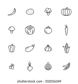 Vegetables thin line icons