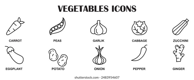 Vegetables - thin line web icon set. Outline icons collection. Simple vector illustration.