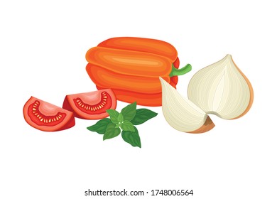 Vegetables with Tomato and Bell Pepper Vector Composition