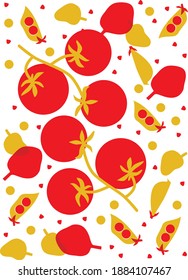 Vegetables Tomato cherry, pear. Funny colored typography poster, apparel print design, bar menu decoration. Vector abstract cartoon illustration. Vegetables lover concept. EPS 10. Isolated.